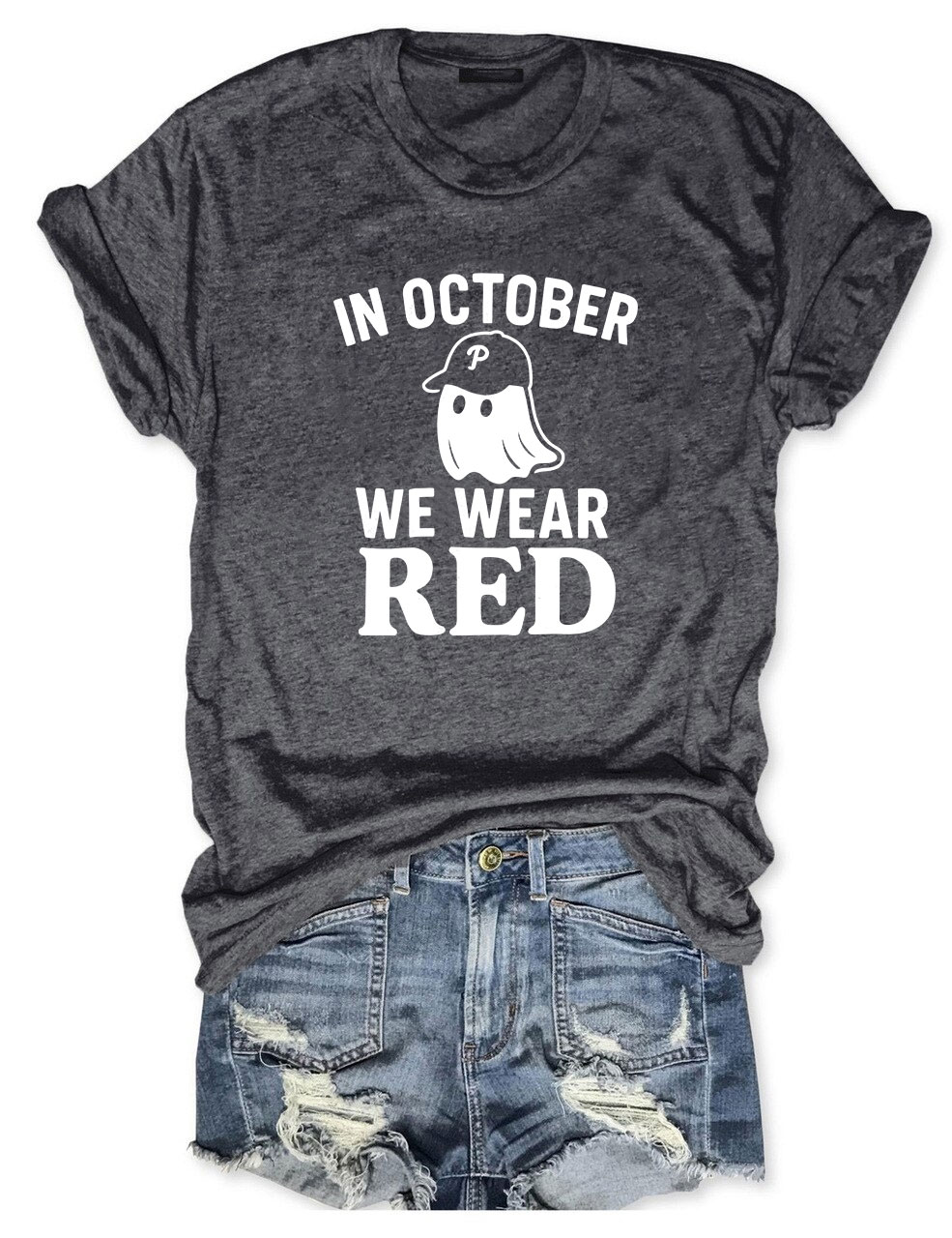 In October We Wear Red Ghost Philly Baseball T-Shirt