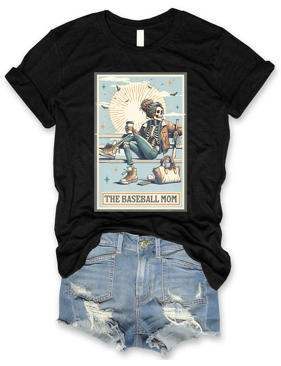 Funny Skeleton Baseball Mom Tarot Card T-shirt