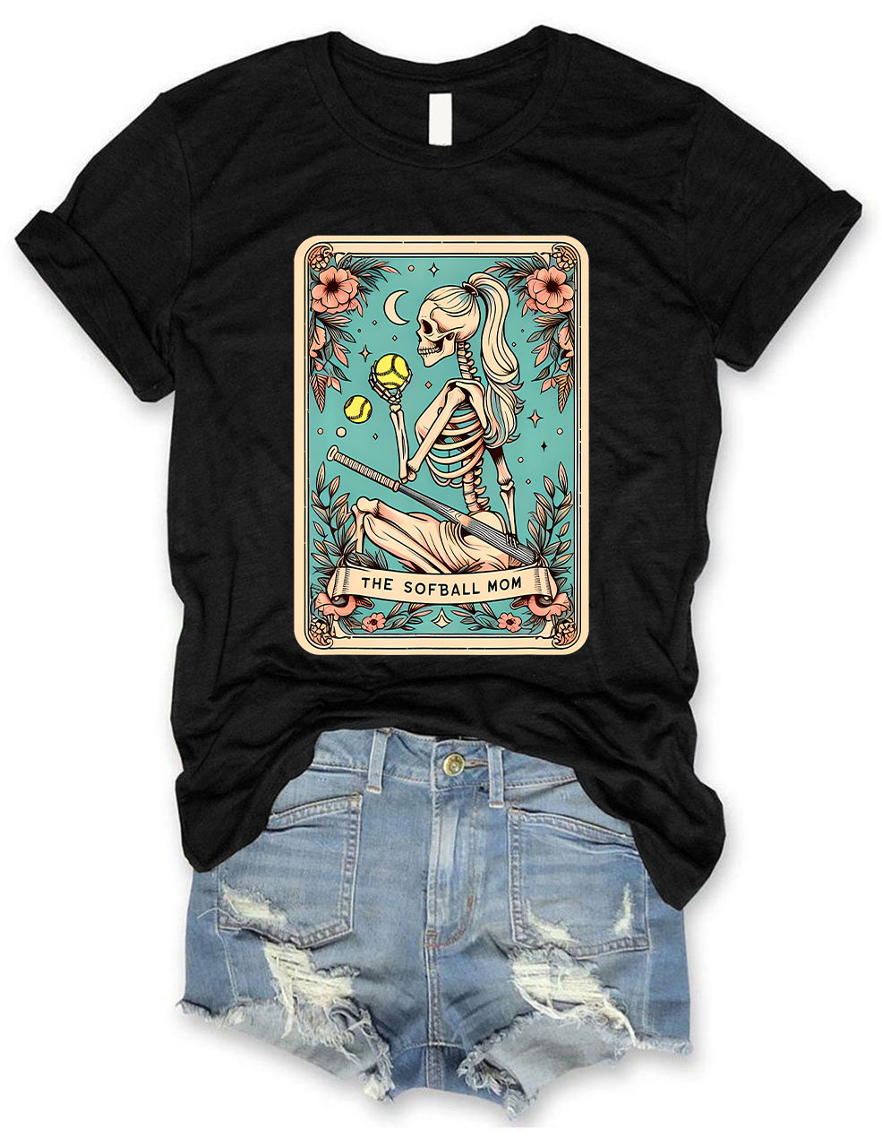 Funny Skeleton Softball Mom Tarot Card T-shirt