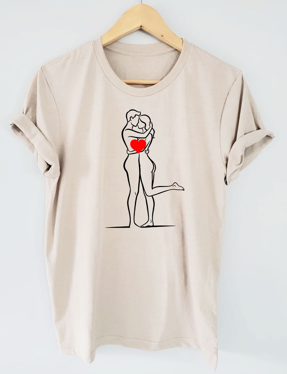 Minimalist Couple Hug Line Funny T-Shirt