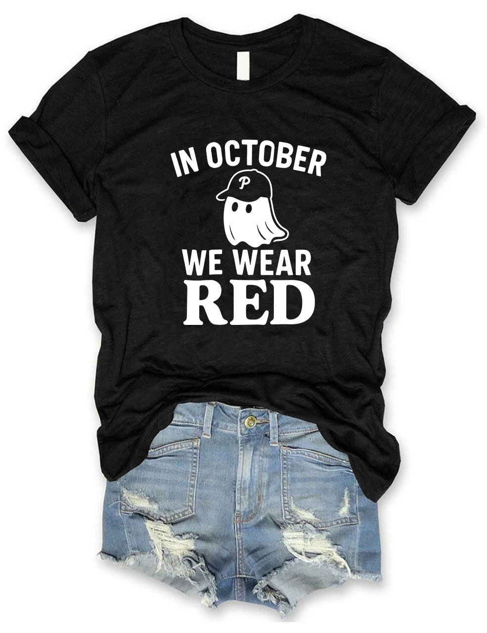 In October We Wear Red Ghost Philly Baseball T-Shirt
