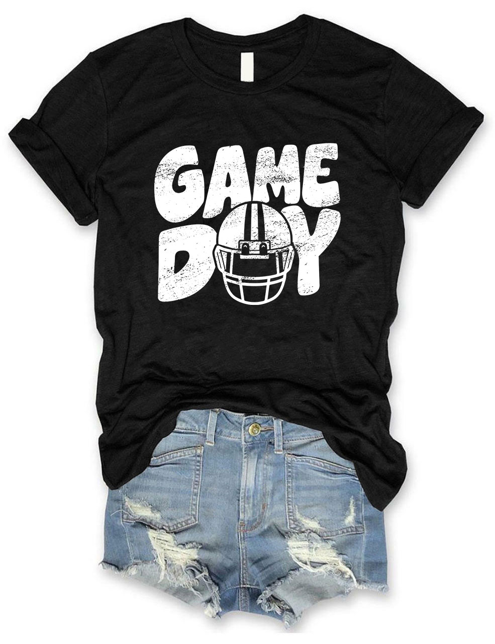 Distressed Helmet Football Game Day T-Shirt