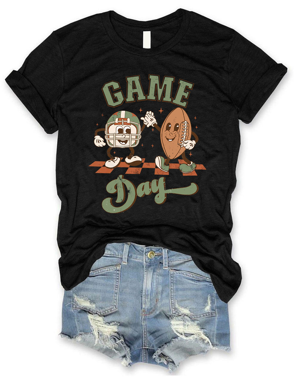 Distressed Retro Game Day Football T-Shirt