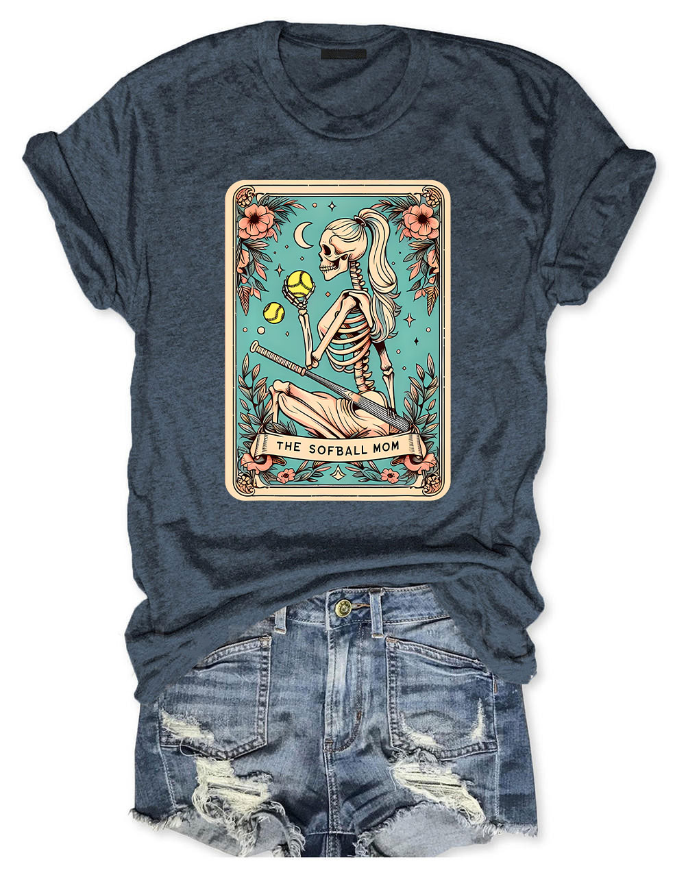 Funny Skeleton Softball Mom Tarot Card T-shirt