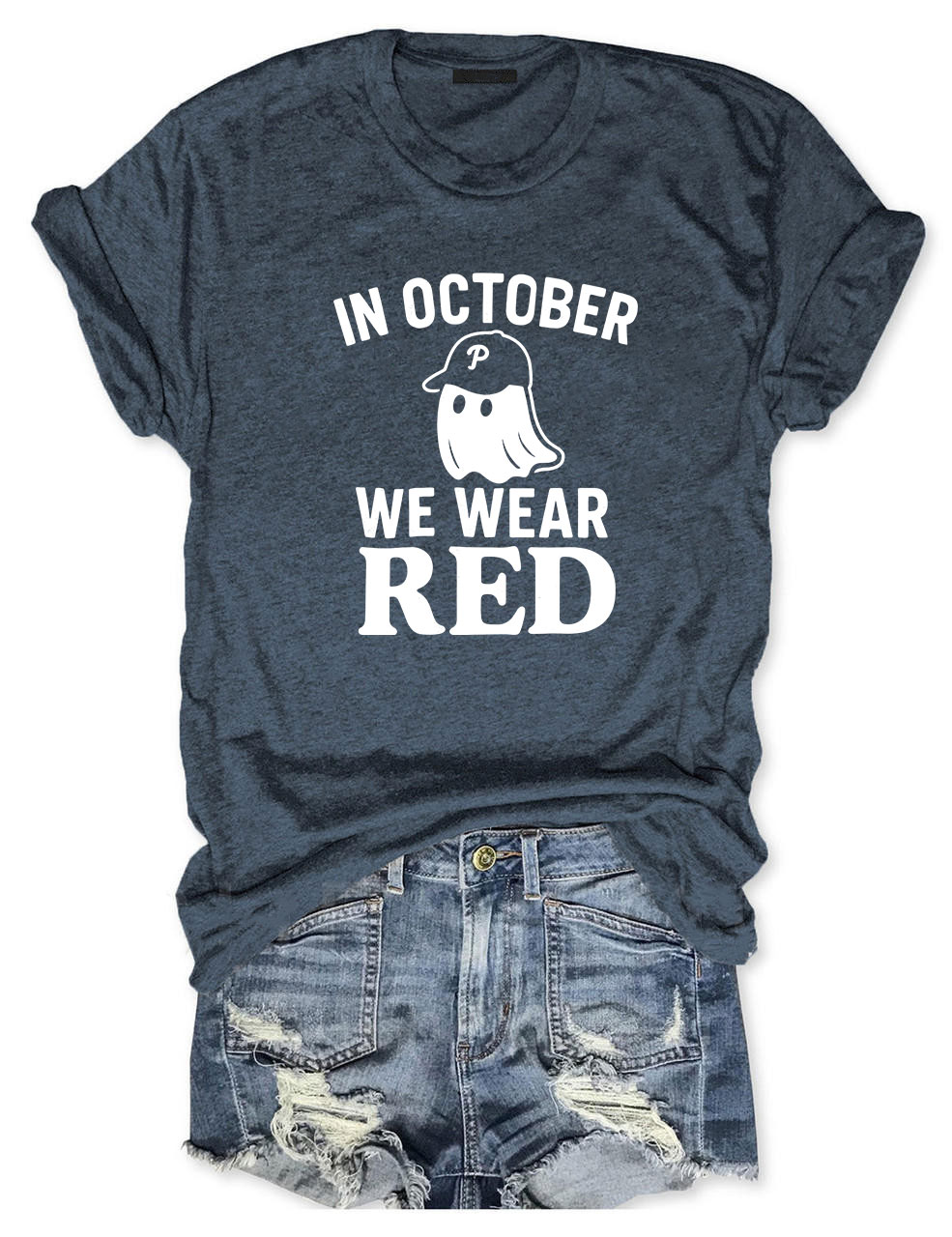 In October We Wear Red Ghost Philly Baseball T-Shirt