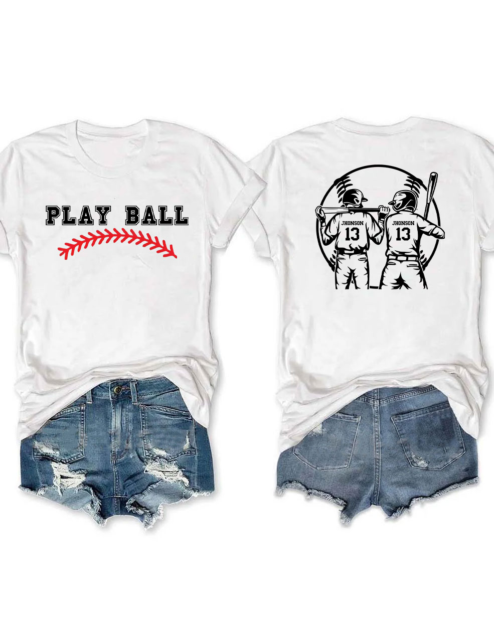 Custom 2 Player Baseball Mom T-Shirt