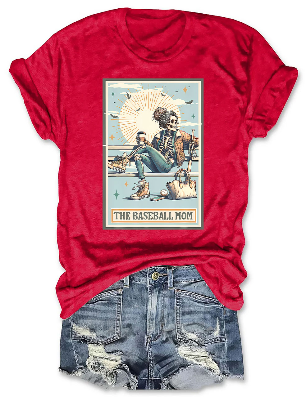 Funny Skeleton Baseball Mom Tarot Card T-shirt