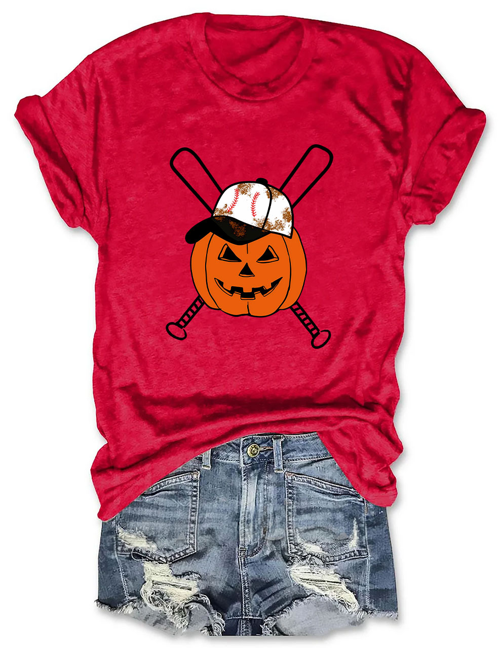 Halloween Pumpkin Baseball Funny T-Shirt