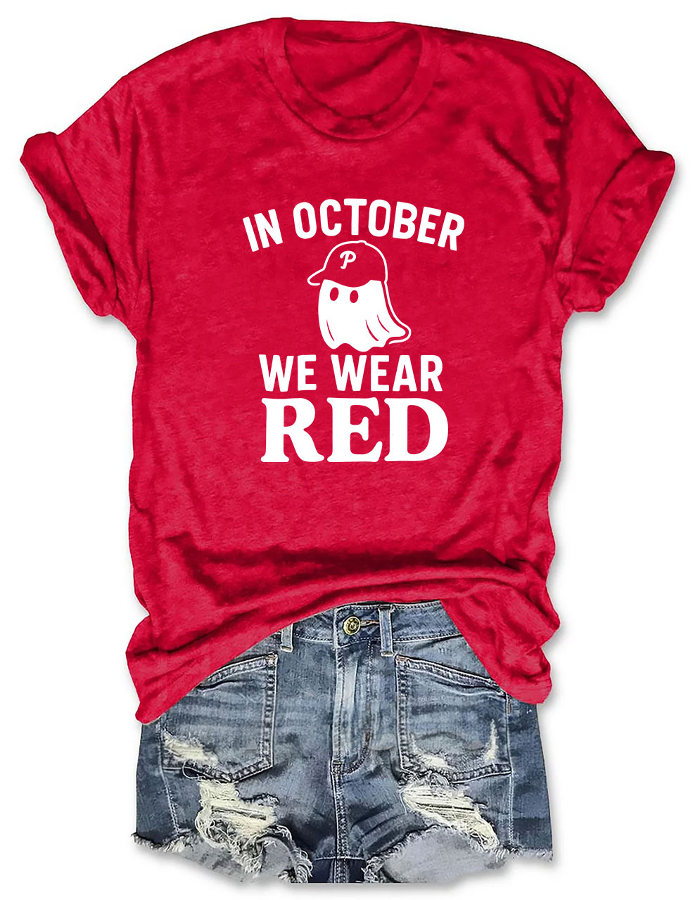In October We Wear Red Ghost Philly Baseball T-Shirt