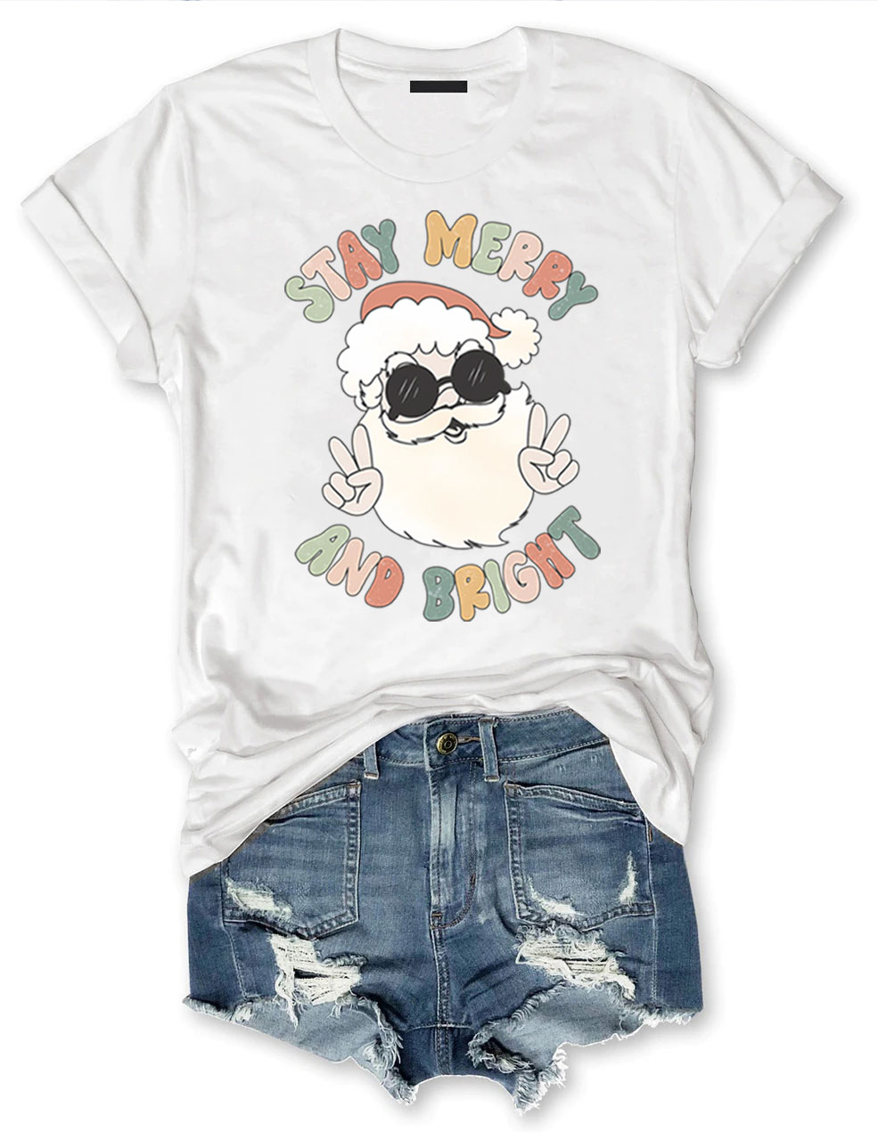 Retro Merry and Bright Santa T-Shirt