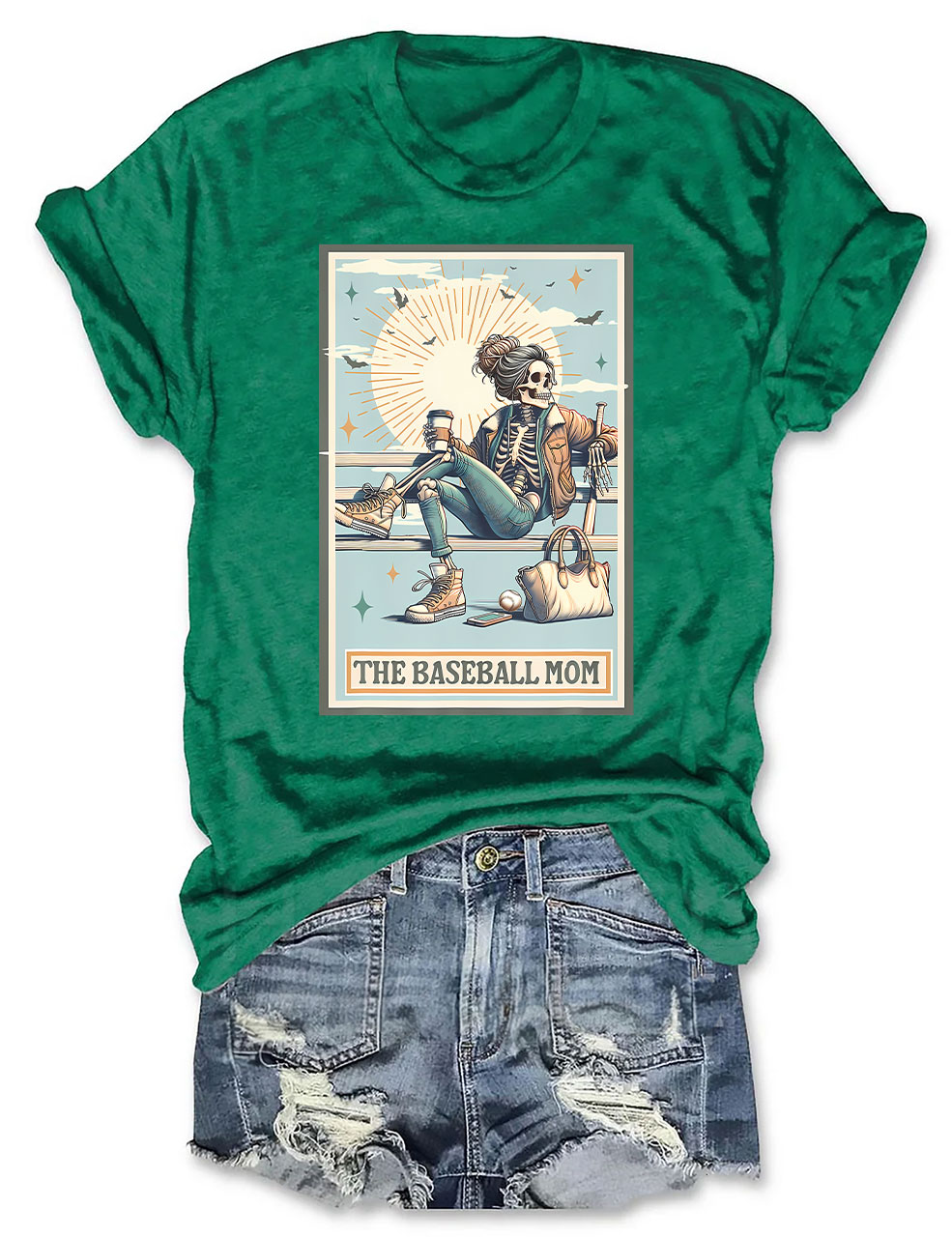 Funny Skeleton Baseball Mom Tarot Card T-shirt