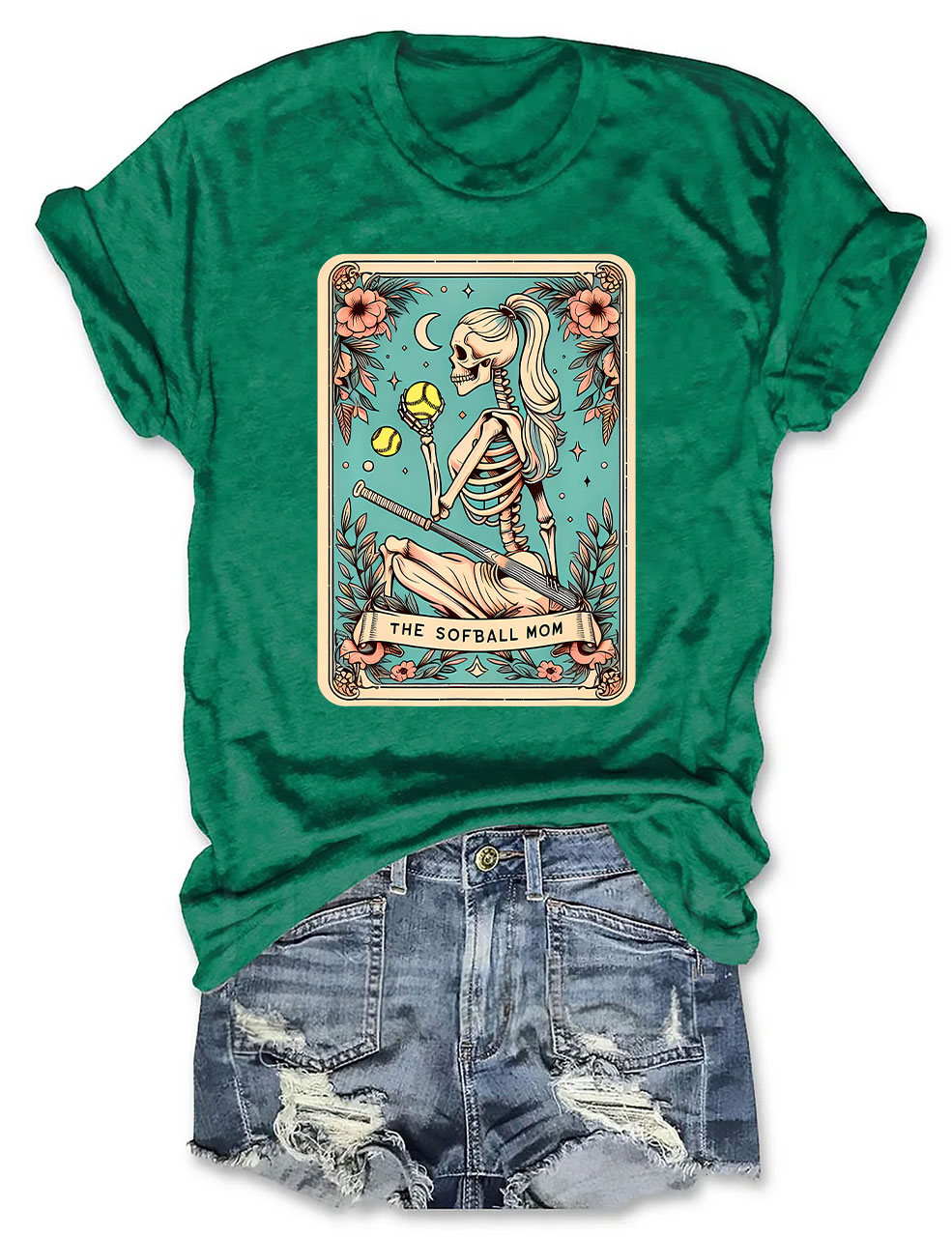 Funny Skeleton Softball Mom Tarot Card T-shirt