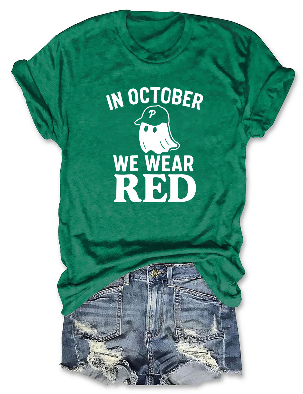 In October We Wear Red Ghost Philly Baseball T-Shirt