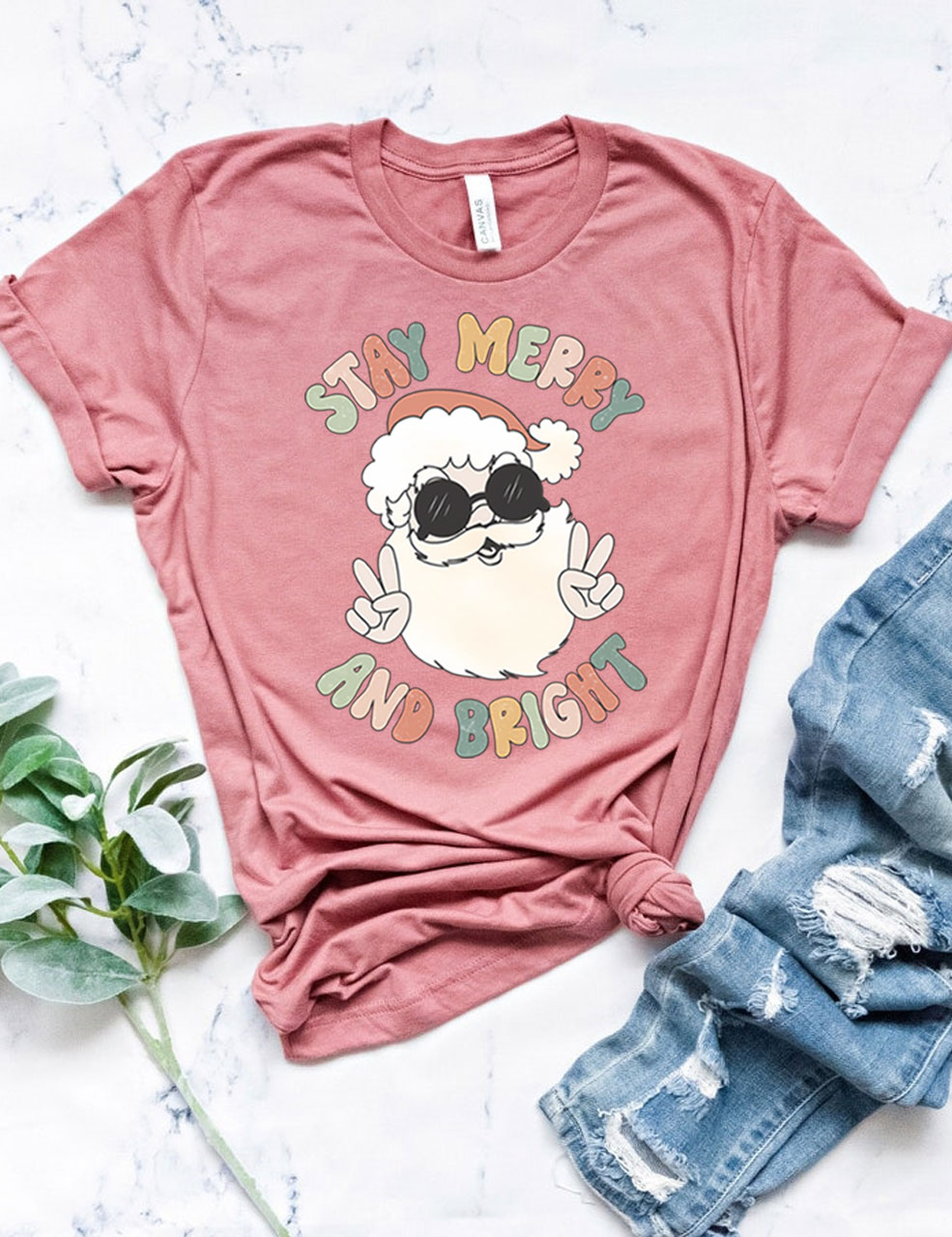 Retro Merry and Bright Santa T-Shirt