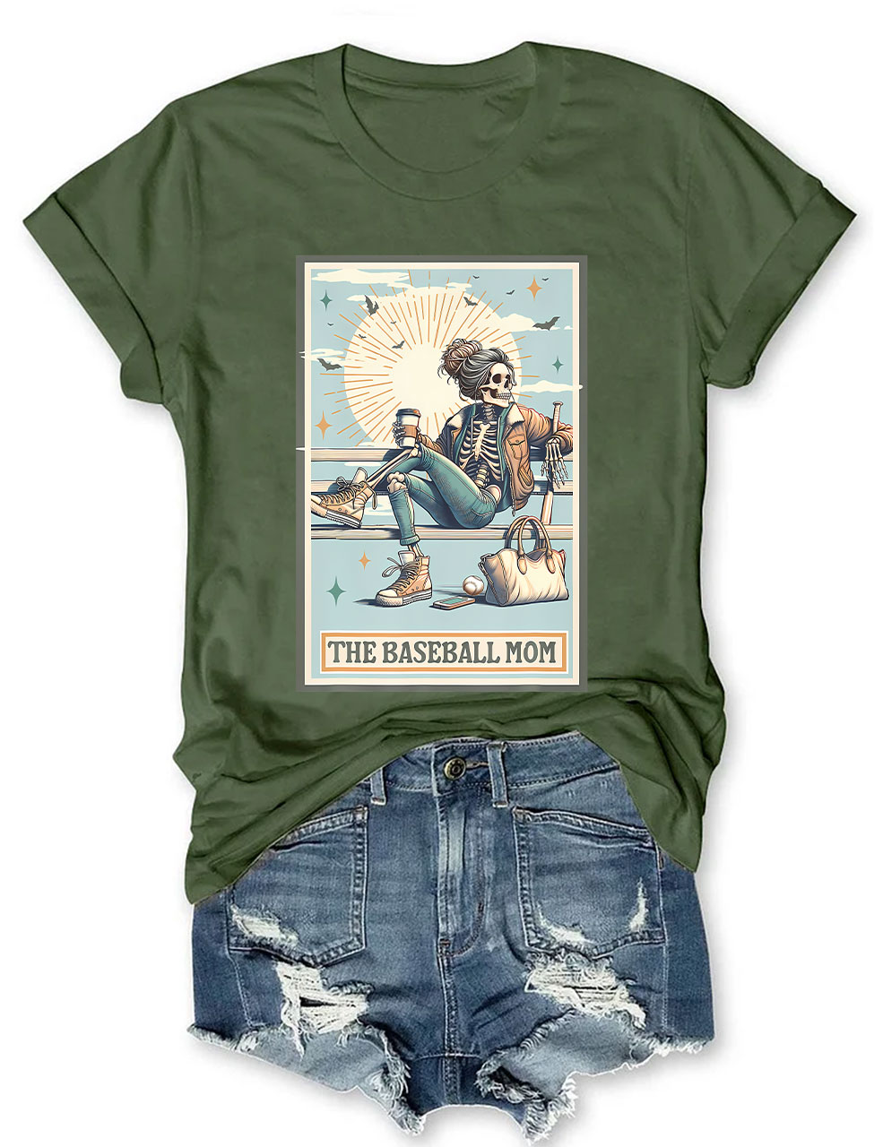 Funny Skeleton Baseball Mom Tarot Card T-shirt