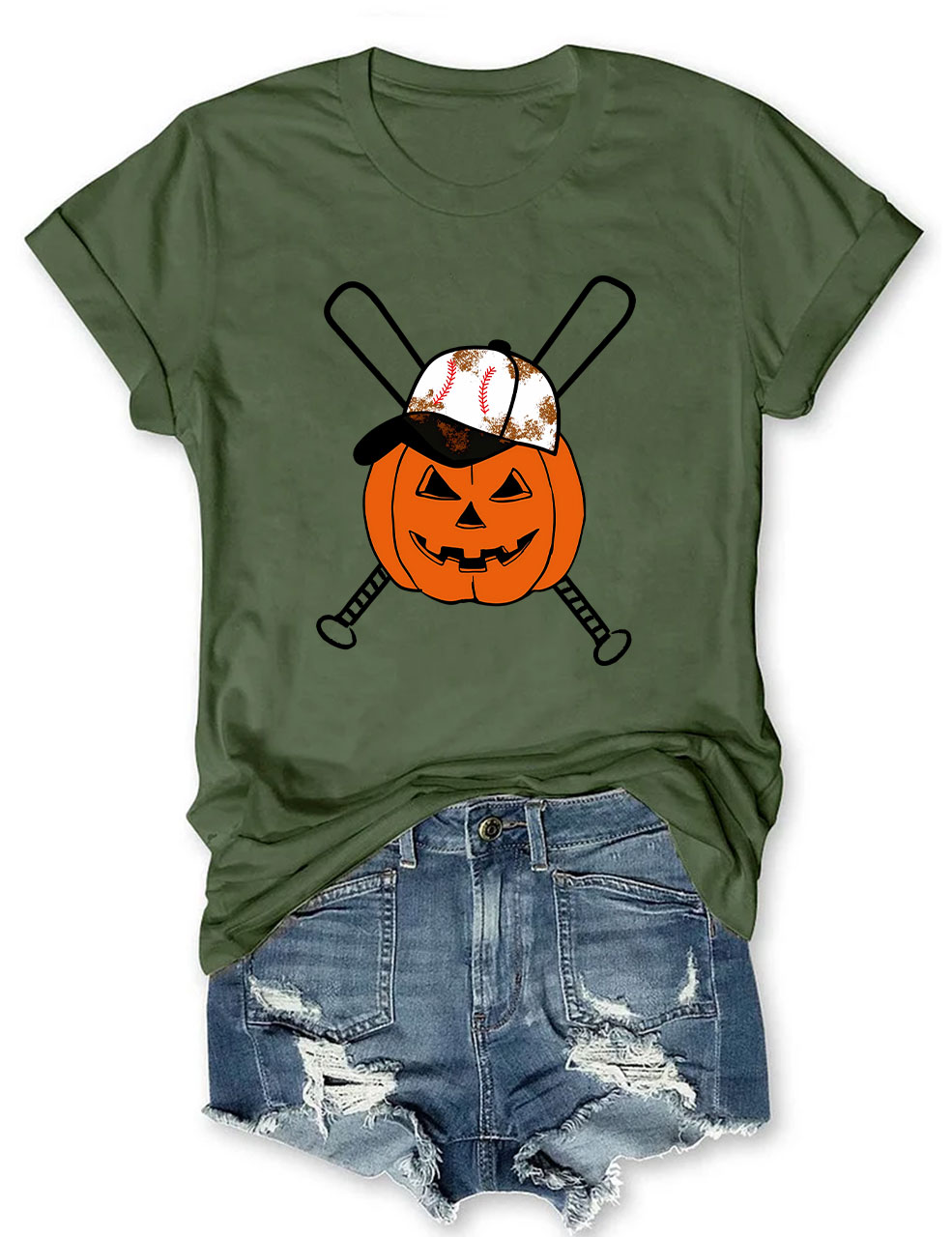 Halloween Pumpkin Baseball Funny T-Shirt