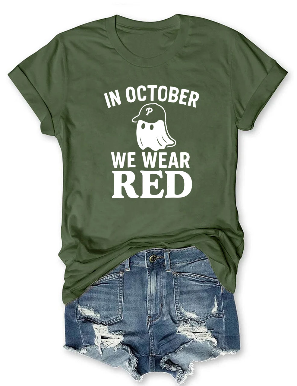In October We Wear Red Ghost Philly Baseball T-Shirt
