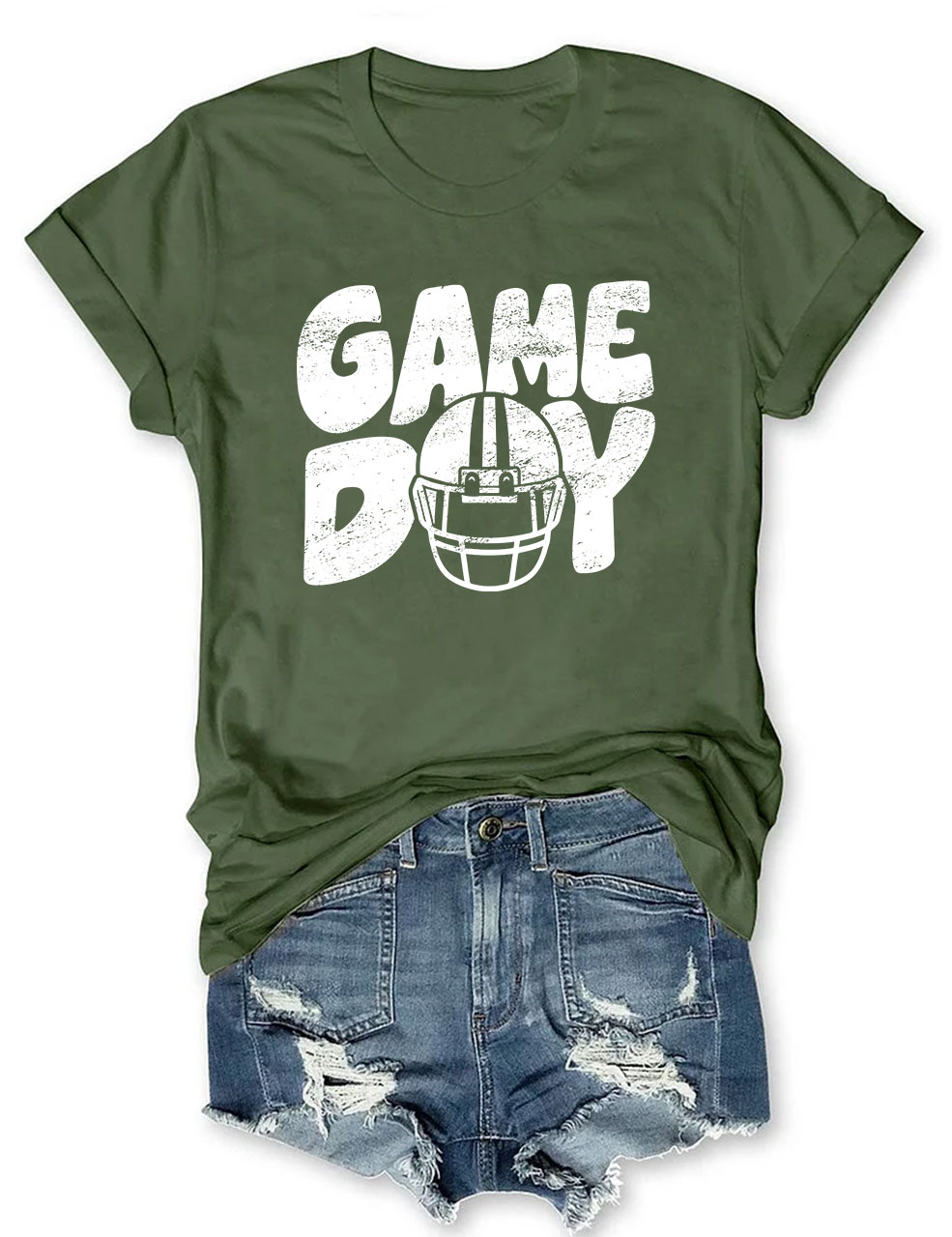 Distressed Helmet Football Game Day T-Shirt