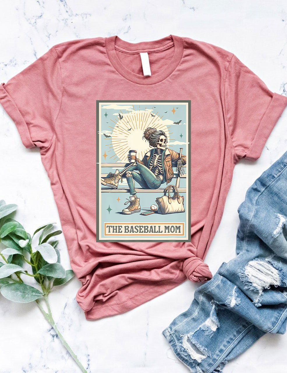 Funny Skeleton Baseball Mom Tarot Card T-shirt
