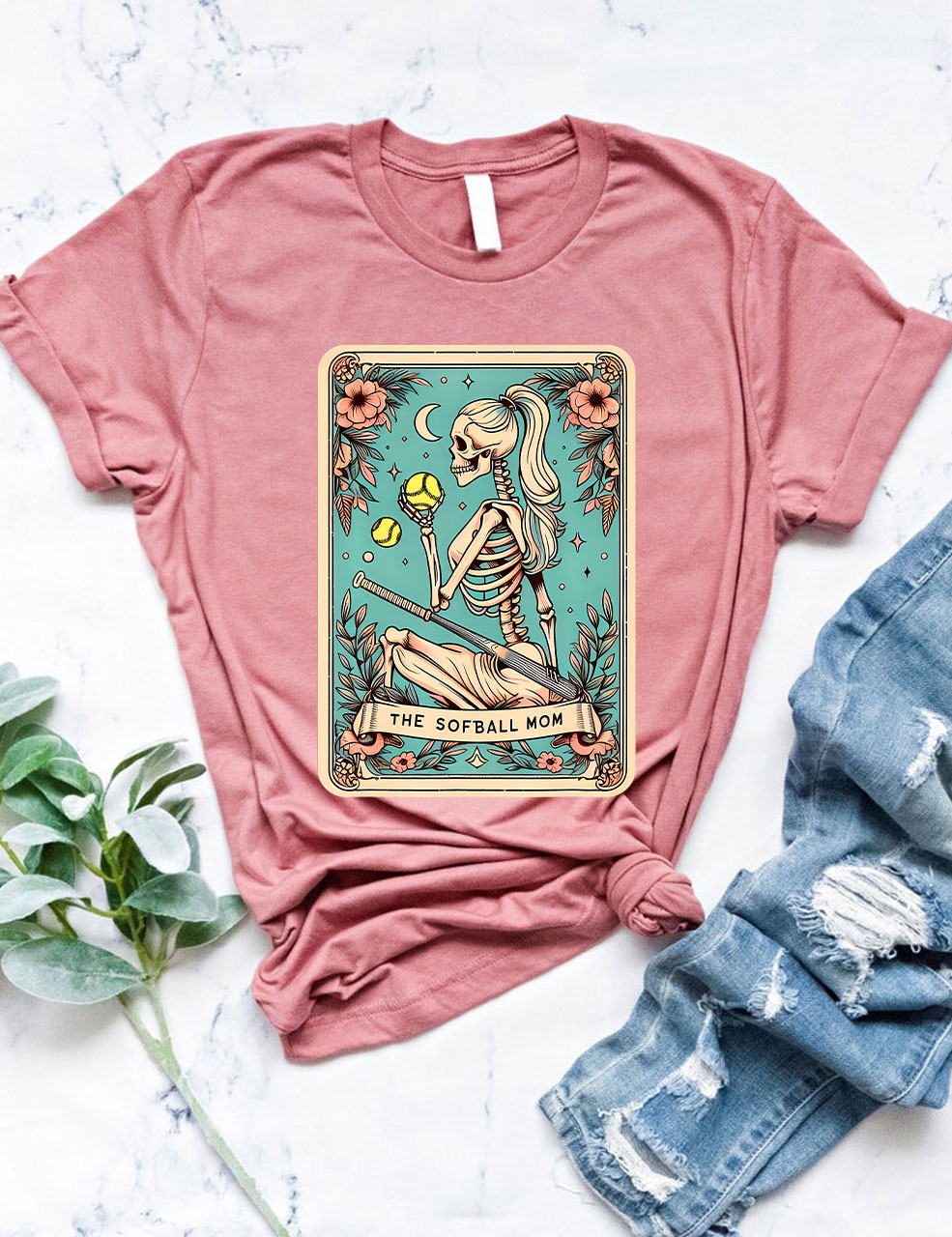 Funny Skeleton Softball Mom Tarot Card T-shirt