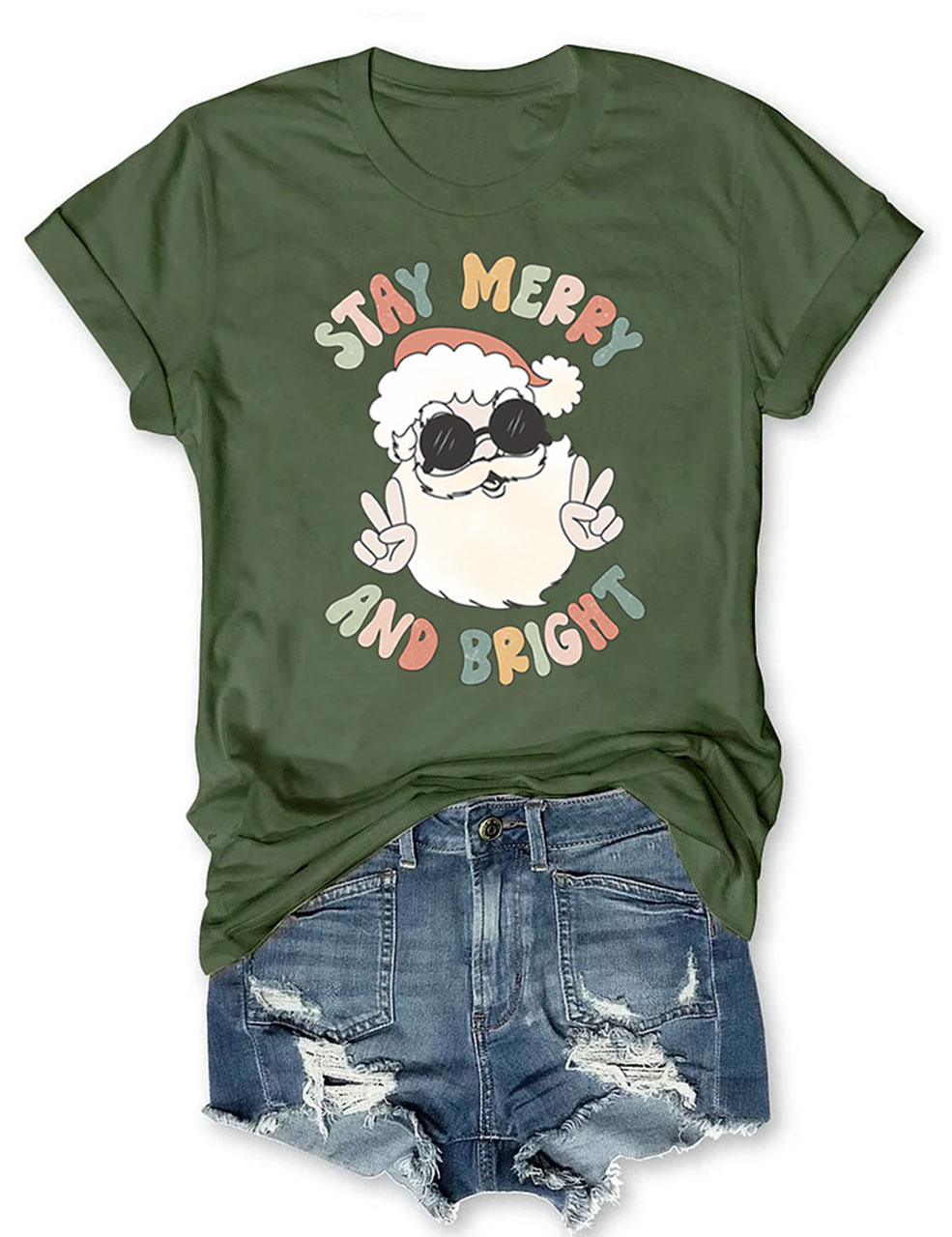 Retro Merry and Bright Santa T-Shirt