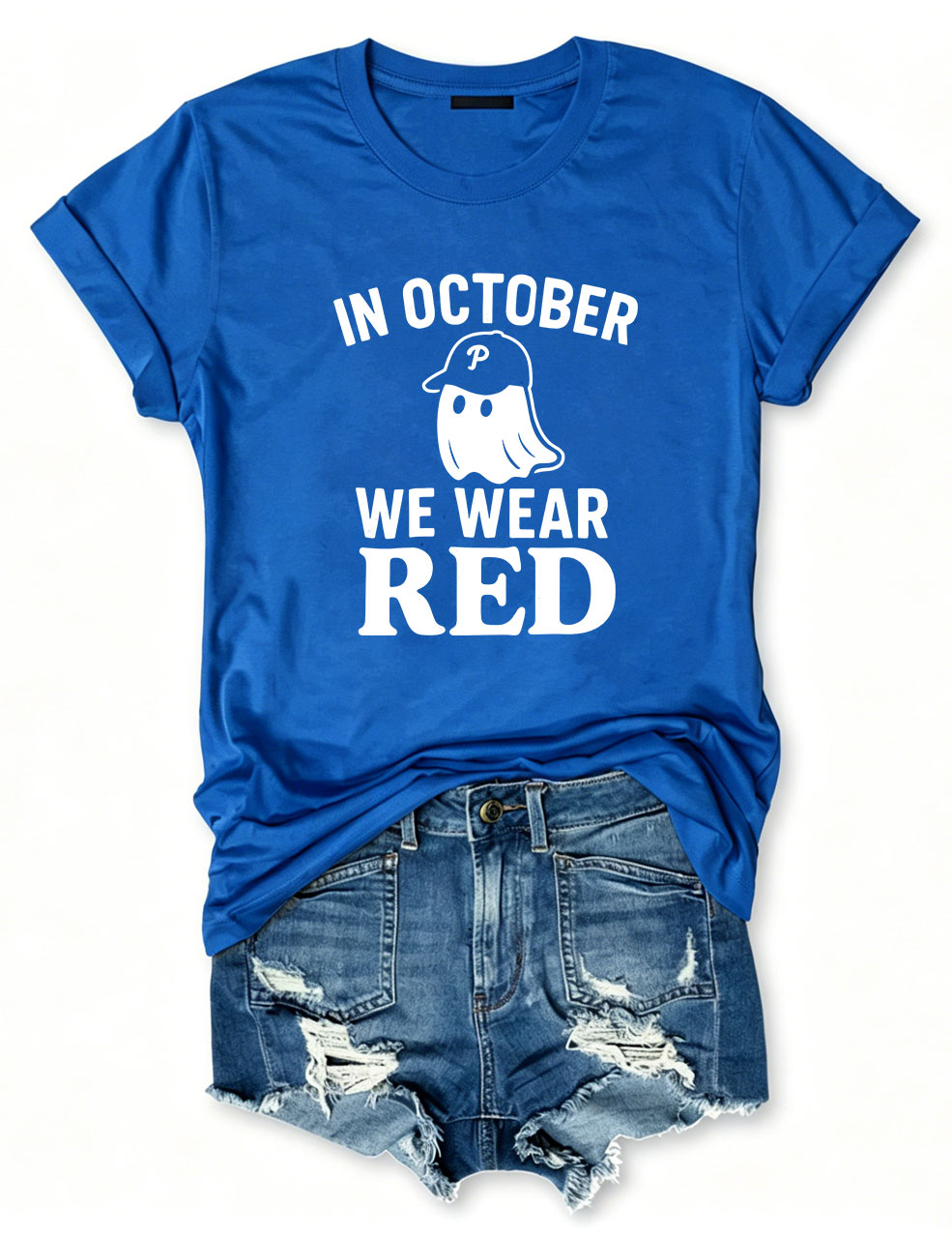 In October We Wear Red Ghost Philly Baseball T-Shirt