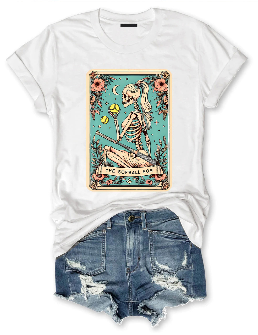 Funny Skeleton Softball Mom Tarot Card T-shirt