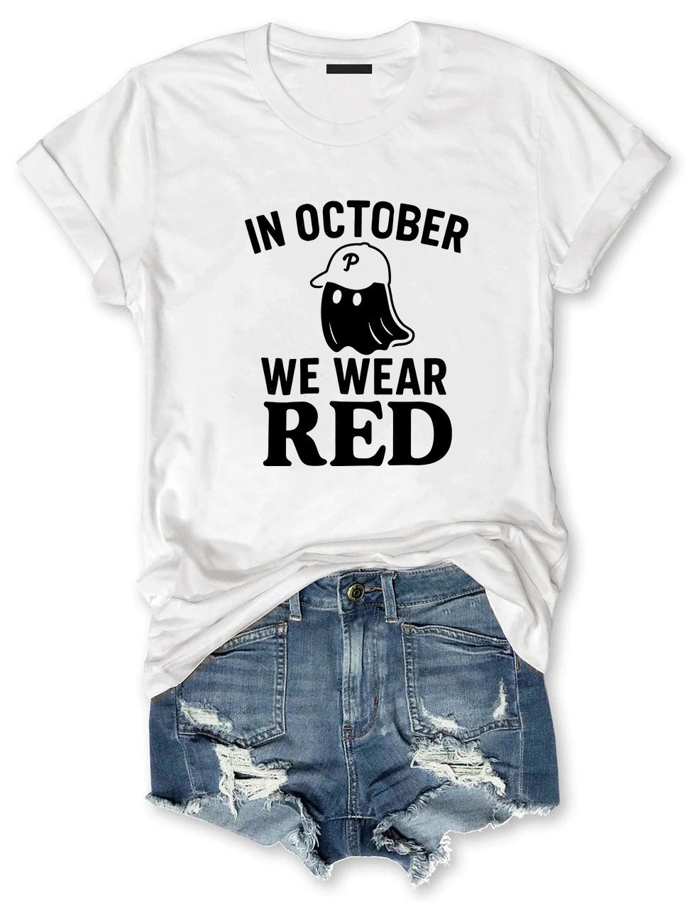 In October We Wear Red Ghost Philly Baseball T-Shirt