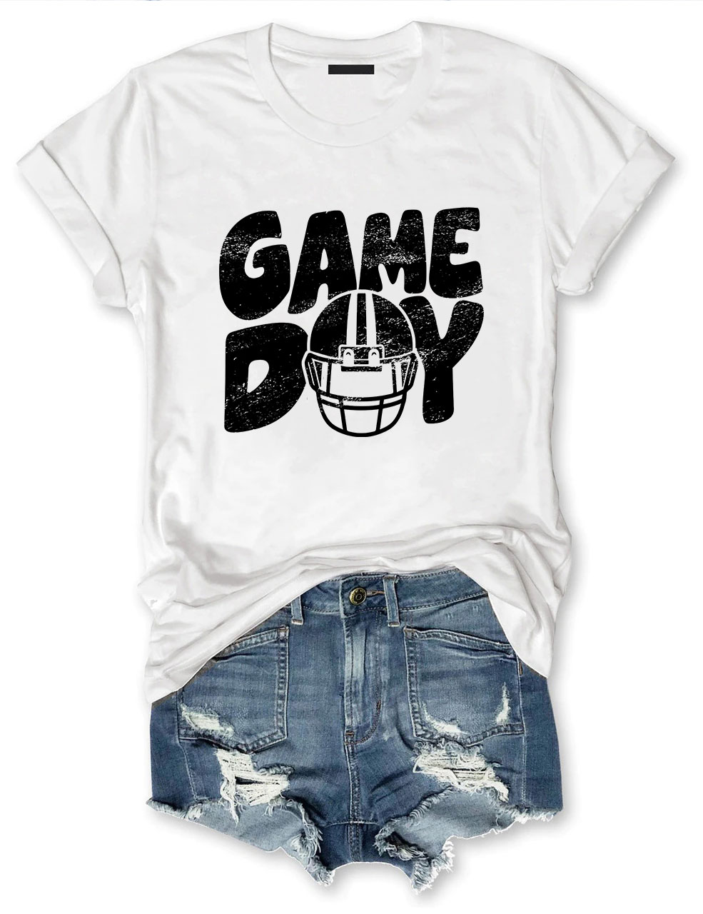 Distressed Helmet Football Game Day T-Shirt