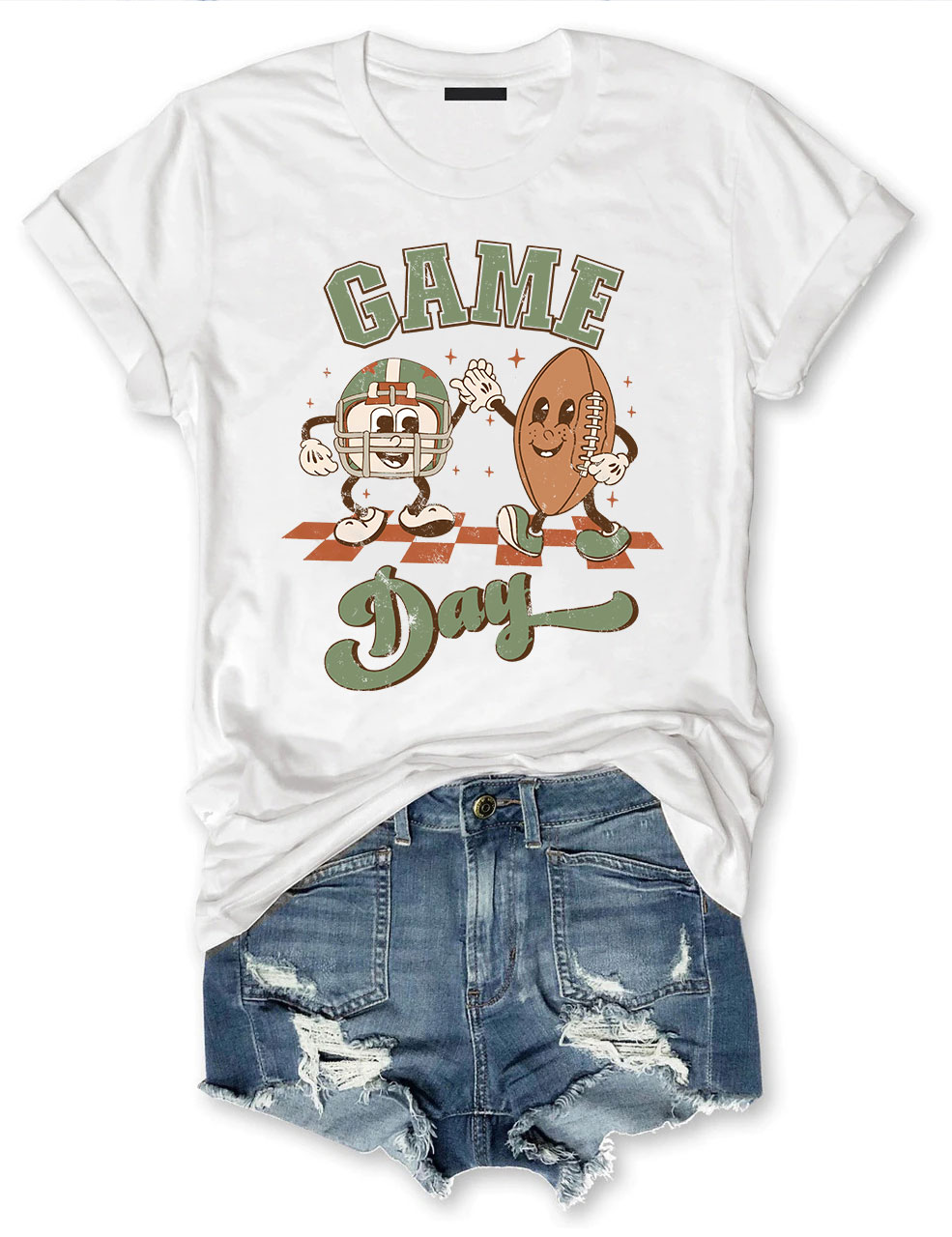 Distressed Retro Game Day Football T-Shirt