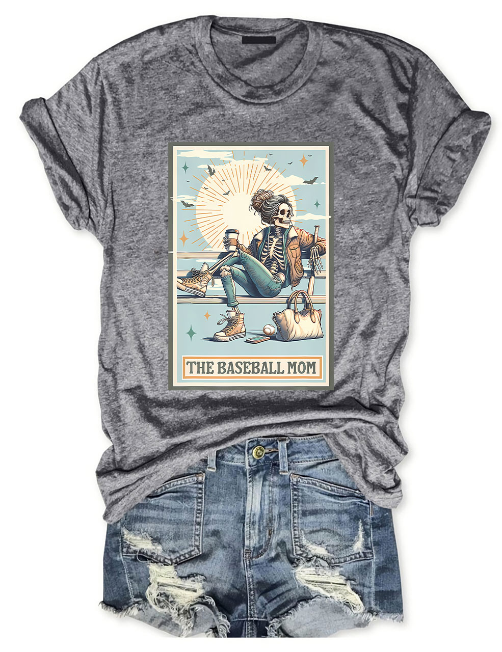 Funny Skeleton Baseball Mom Tarot Card T-shirt