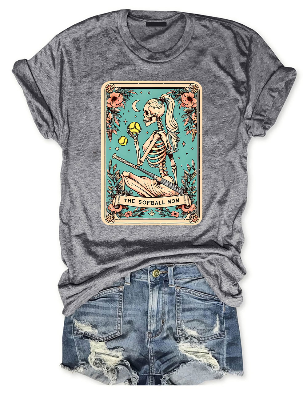 Funny Skeleton Softball Mom Tarot Card T-shirt