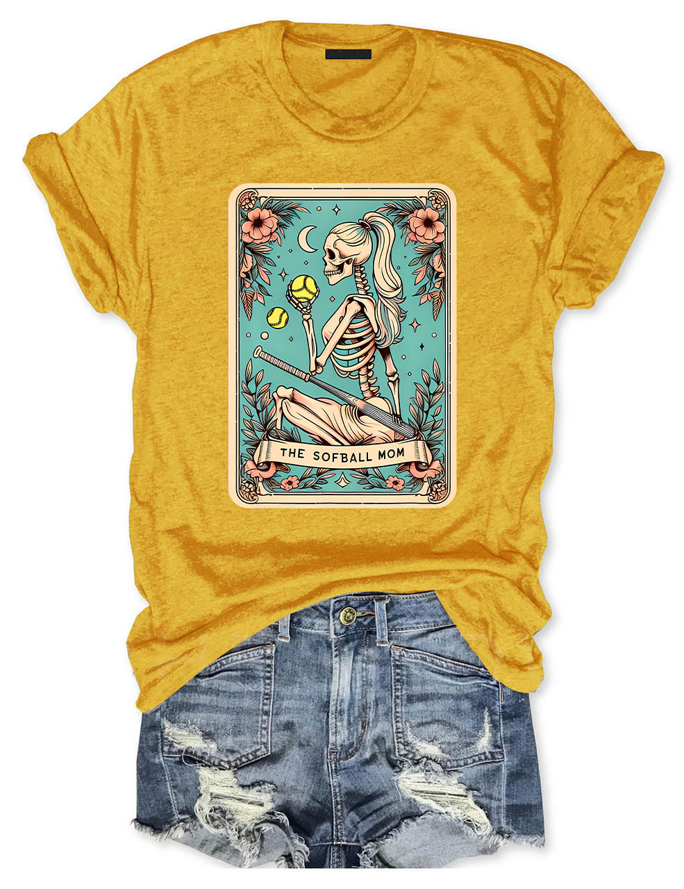 Funny Skeleton Softball Mom Tarot Card T-shirt
