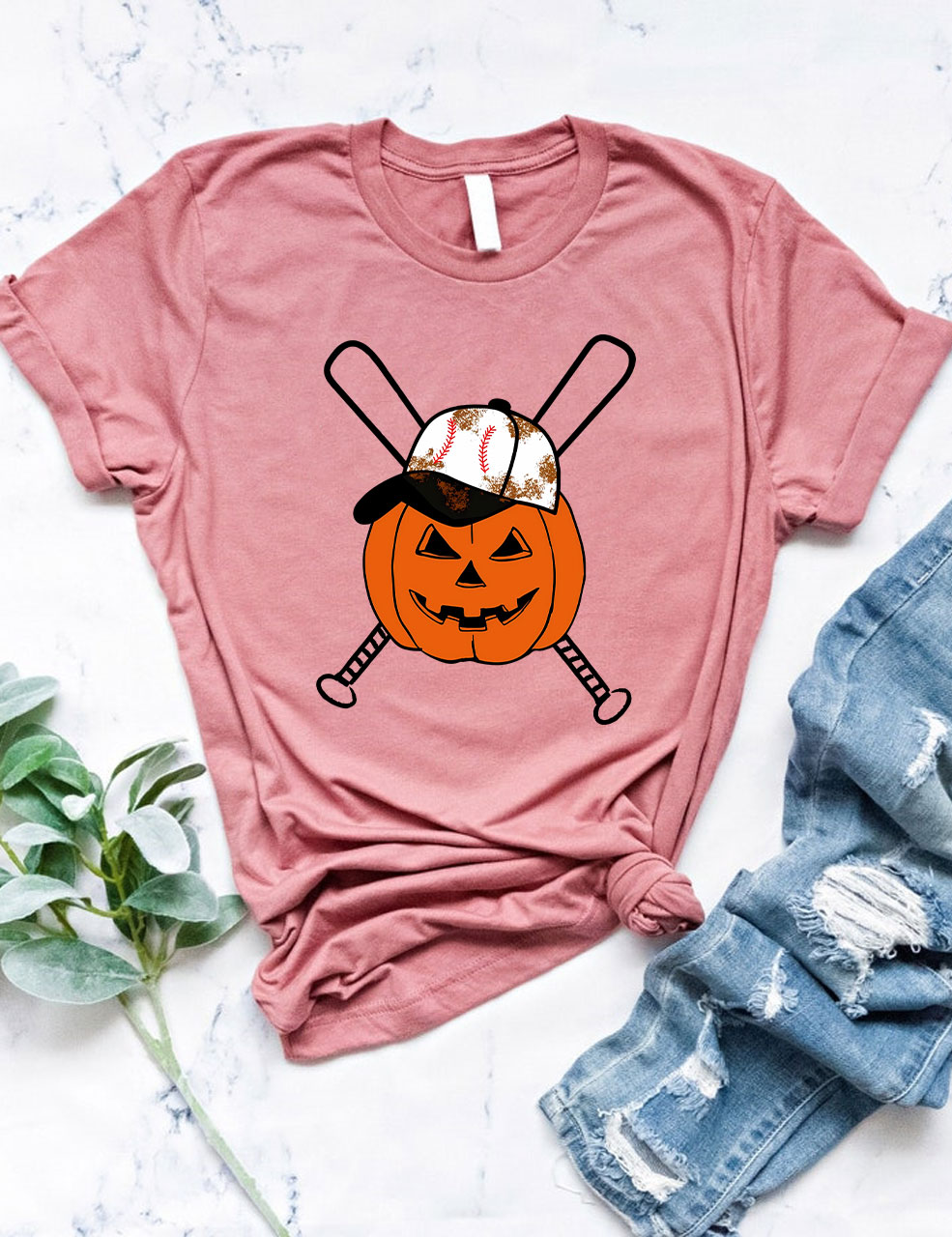 Halloween Pumpkin Baseball Funny T-Shirt
