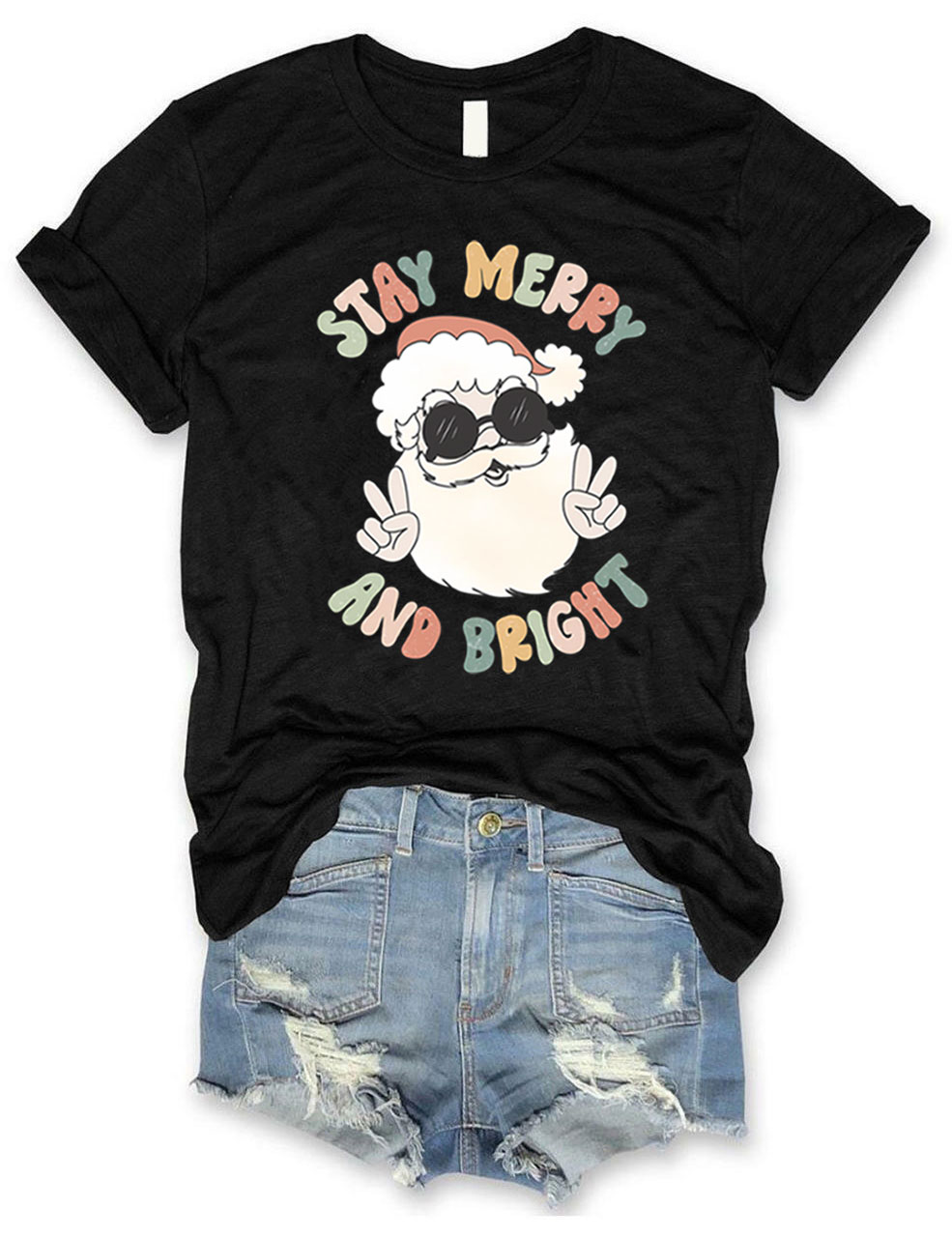 Retro Merry and Bright Santa T-Shirt