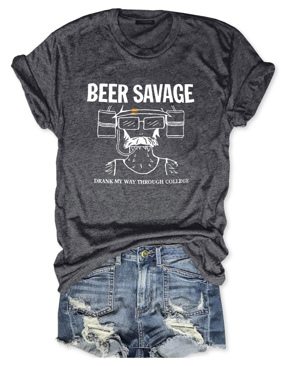 Beer Savage Drank My Way Through College Funny T-Shirt
