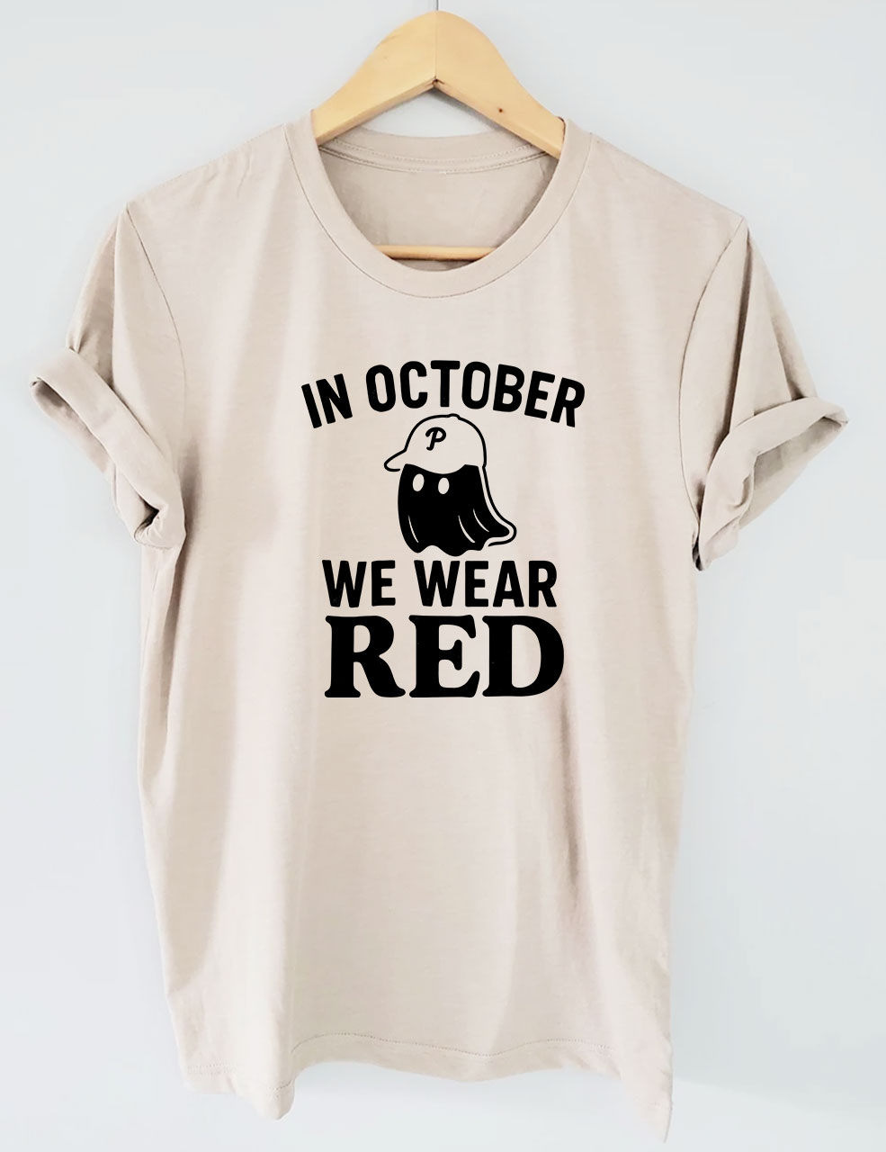 In October We Wear Red Ghost Philly Baseball T-Shirt