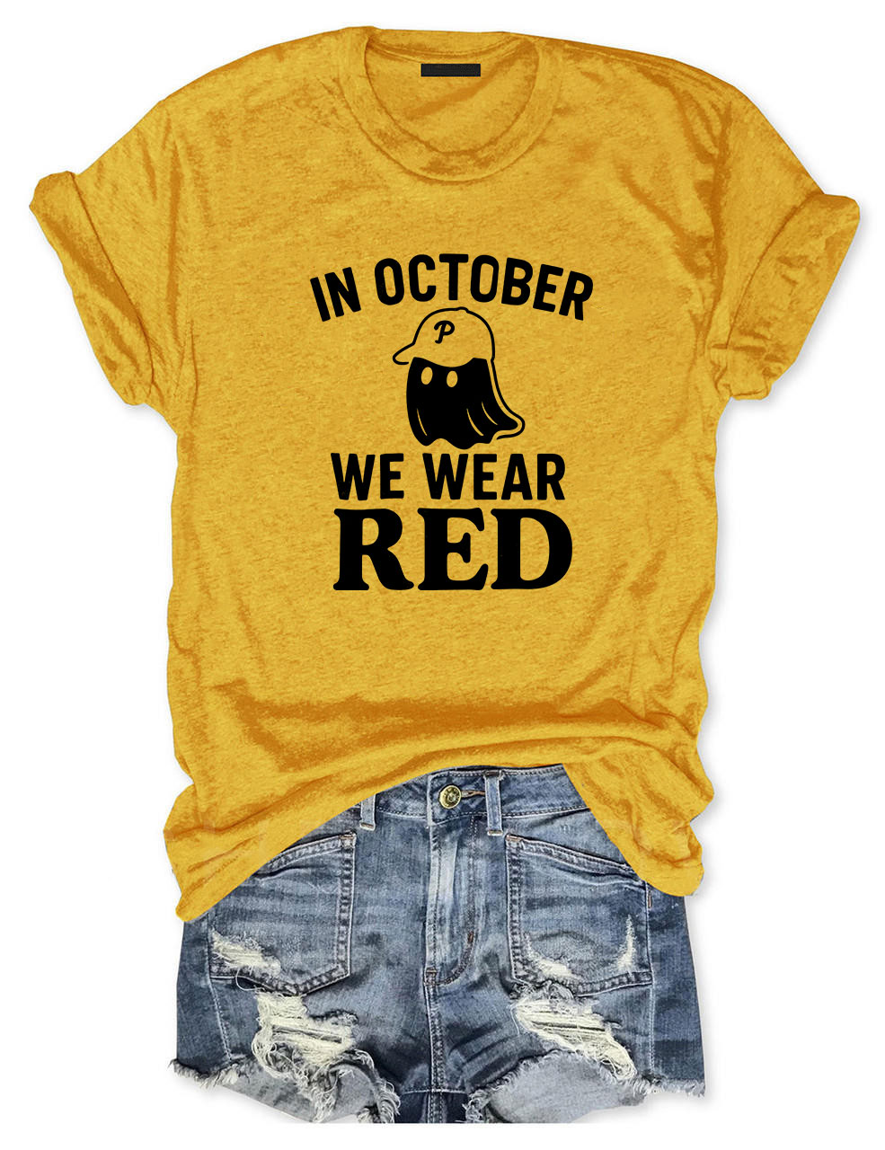 In October We Wear Red Ghost Philly Baseball T-Shirt