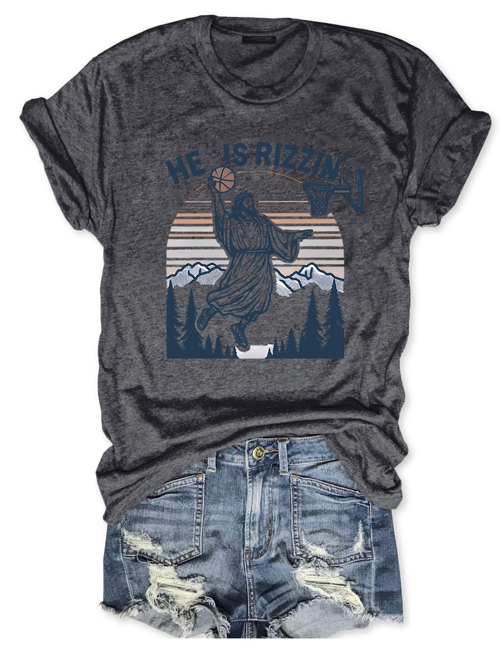 He is Rizzin Funny Jesus Playing Basketball T-shirt