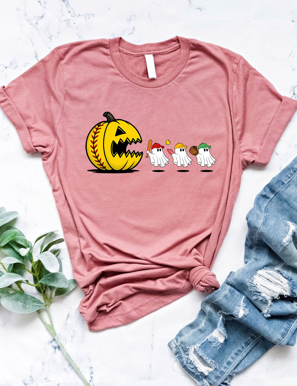 Funny Spooky Ghosts Softball T-Shirt