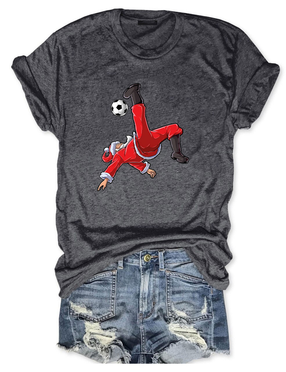 Christmas Soccer Santa Funny T-Shirt