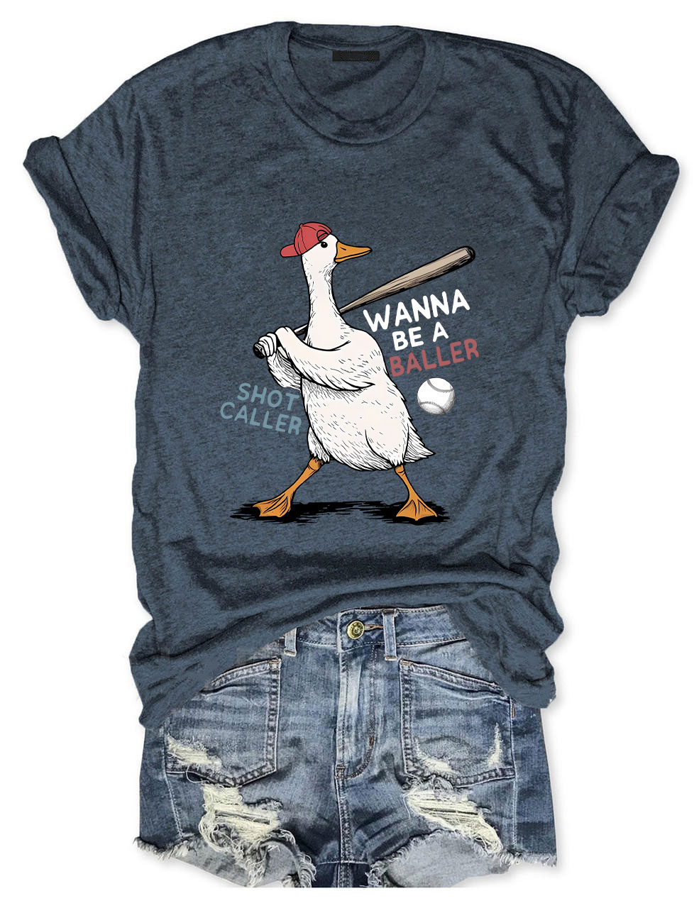 Wanna Be A Baller Funny Goose Baseball  T-Shirt