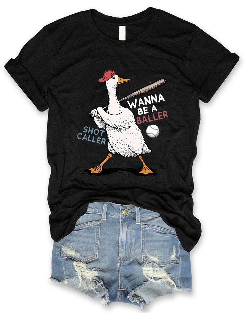 Wanna Be A Baller Funny Goose Baseball  T-Shirt