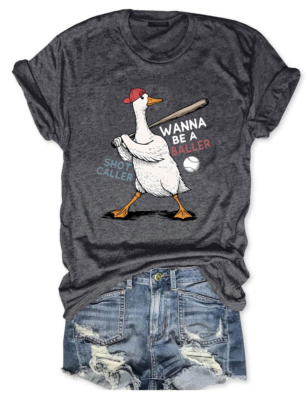 Wanna Be A Baller Funny Goose Baseball  T-Shirt