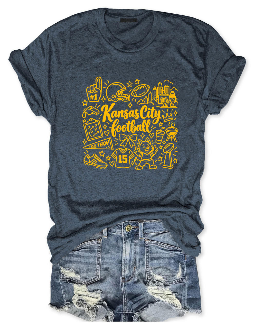 Kansas City Football Doodle Art T-Shirt