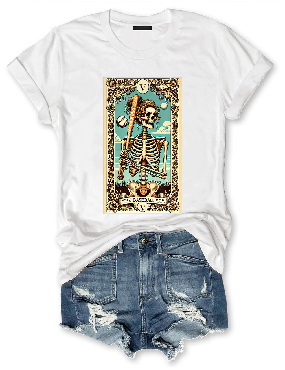 Funny Skeleton Softball Mom Tarot Card T-shirt