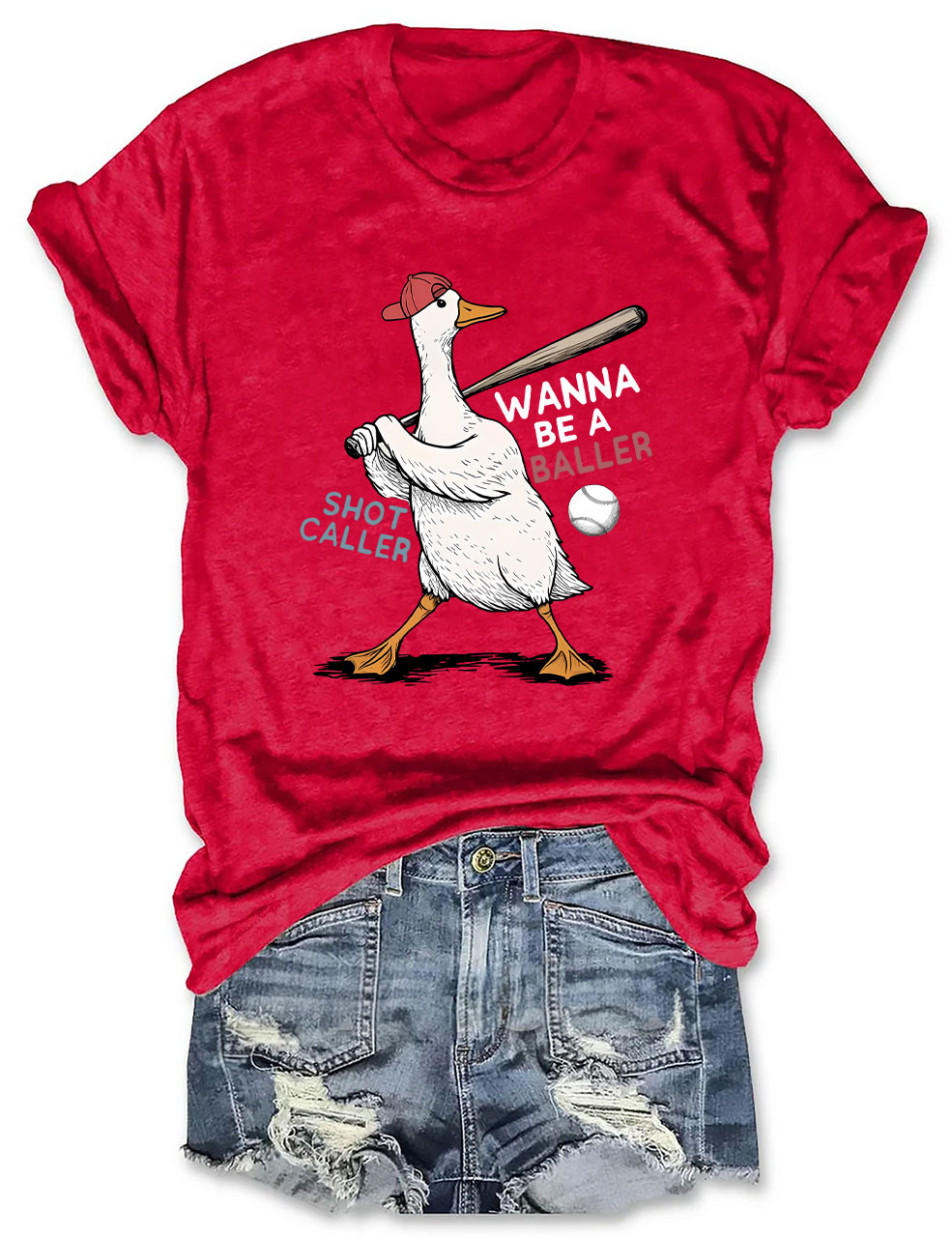 Wanna Be A Baller Funny Goose Baseball  T-Shirt