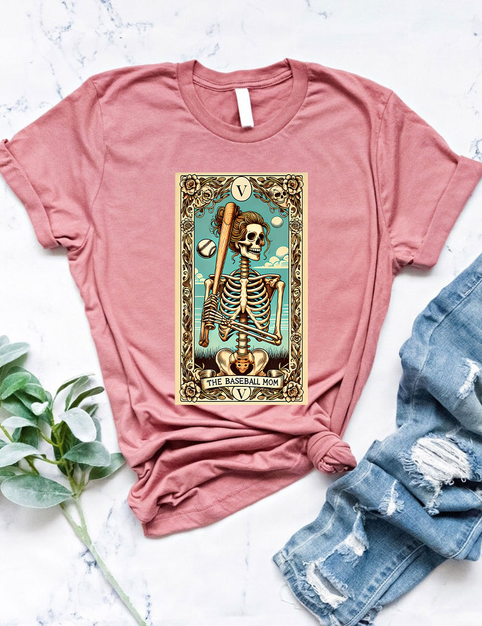 Funny Skeleton Softball Mom Tarot Card T-shirt