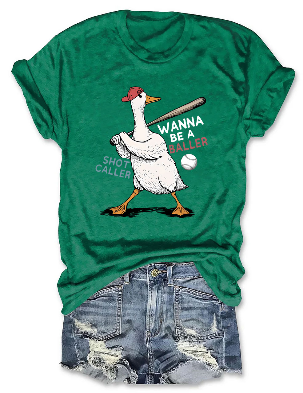 Wanna Be A Baller Funny Goose Baseball  T-Shirt