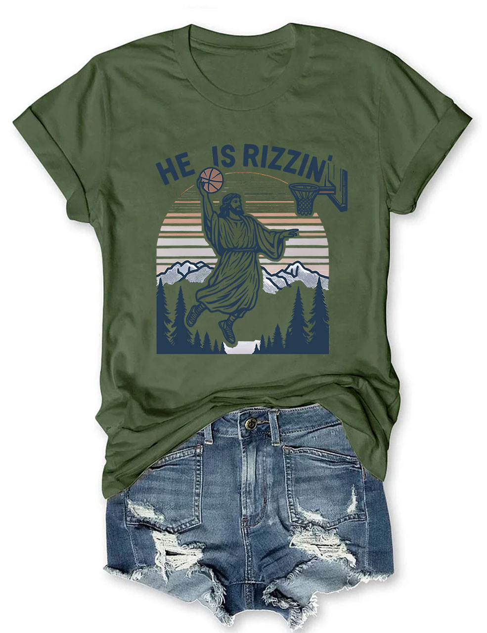 He is Rizzin Funny Jesus Playing Basketball T-shirt
